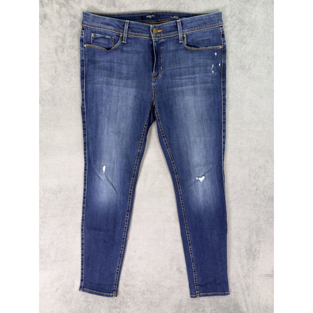Fidelity Jeans Womens 32 Blue Mila Mid Rise‎ Ankle Slim Distressed Denim Stretch